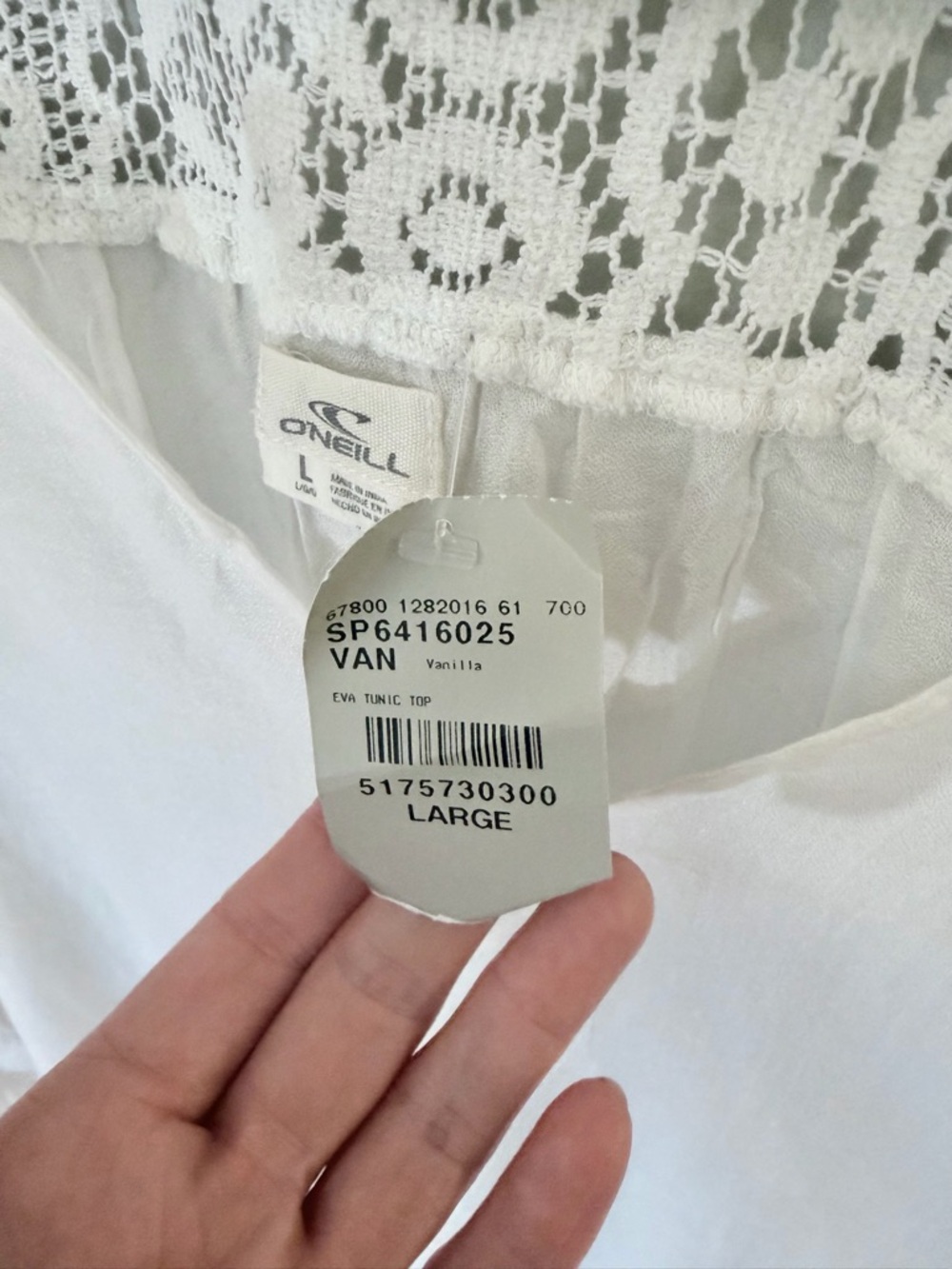 NWT O'Neill White Lace Inset VNeck Tunic Cover Up Beach Festival Large - Picture 4 of 12